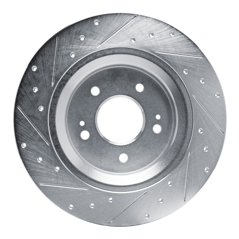 Hyundai Santa Fe Brake Rotor (1) - Rear Right - R1 Concepts - Drilled & Slotted - Silver - `21-`25